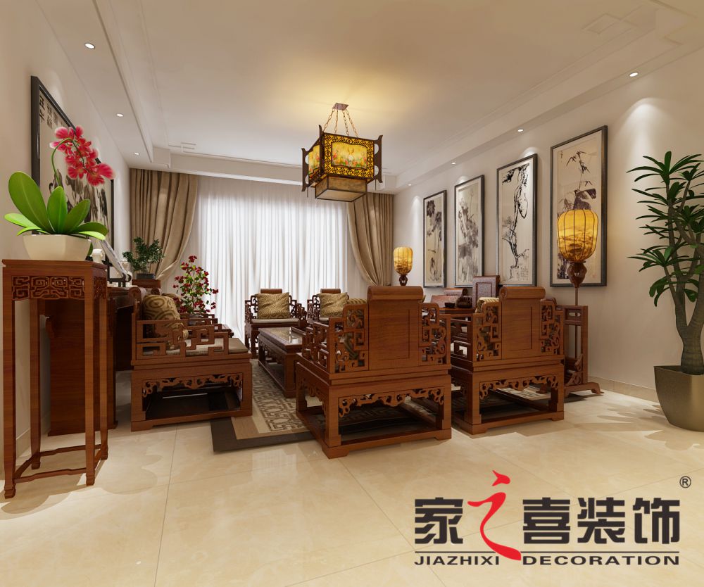 信陽裝修案例中冶尚園 中式風(fēng)格  110㎡